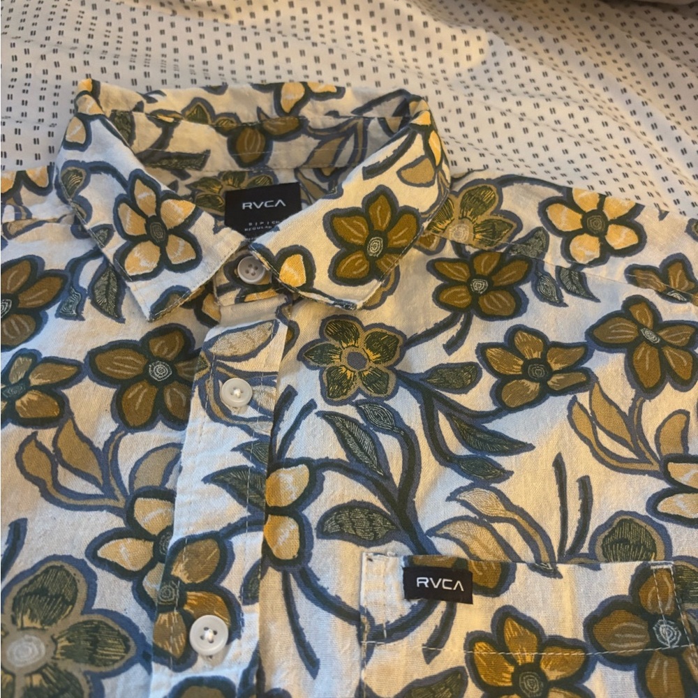 RVCA Green and Yellow Floral Casual Shirt